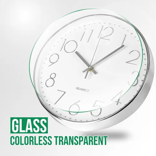 Miniatura 5 de Reloj de pared de 12 pulgadas, silencioso, moderno, estilo simple, redondo, decorativo, con esfera estereoscópica de cuarzo, para Plata