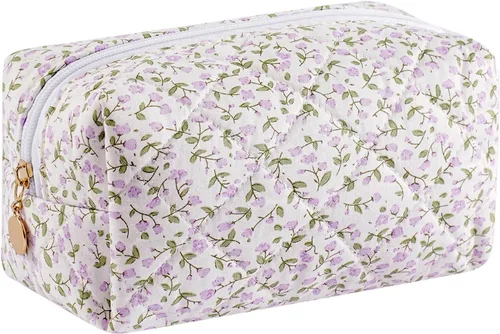 Miniatura 8 de Bolsa de maquillaje de viaje para mujeres y niñas, bolsa de maquillaje con cremallera, flores florales, organizador de maquillaje, bolsa de tela