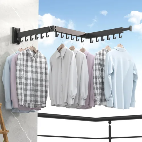 Miniatura 3 de ZdwCyl Tendedero de secado de ropa, montaje en pared, ahorro de espacio, retráctil, plegable (tres pliegues), para balcón, lavandería, baño