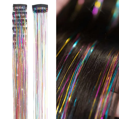 Miniatura 14 de Extensiones de oropel con clip para el cabello, reflejos castaños, 20.5 pulgadas, 6 piezas por paquete, extensiones de cabello sintético multicolor