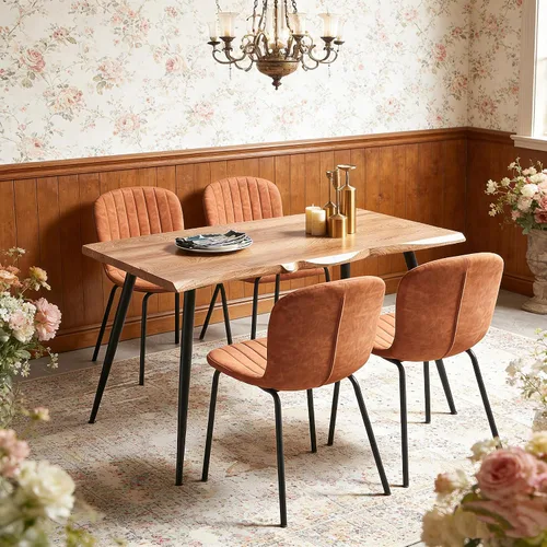 Miniatura 2 de Juego de mesa de comedor para 4, moderno juego de mesa de cocina de 5 piezas, mesa de comedor rectangular de 47 pulgadas y sillas vintage de piel