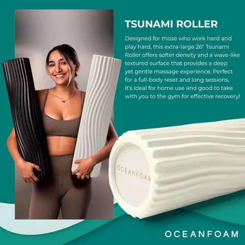 Miniatura 3 de Oceanfoam Rodillo de tsunami (natural), rodillo de espuma suave y texturizado para terapia física, dolor de espalda, ejercicio y estiramiento