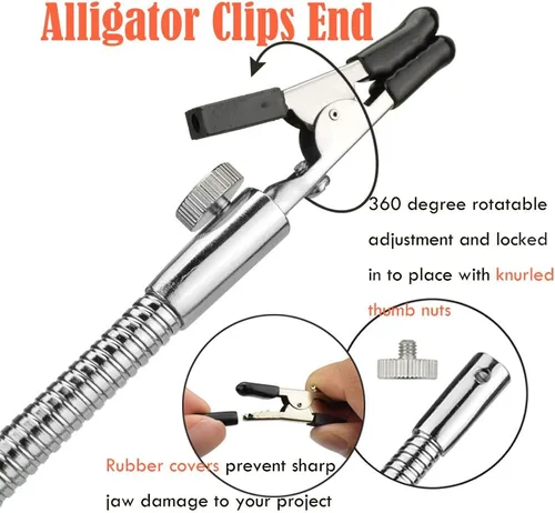 Miniatura 5 de Toolour Helping Hands - Herramienta de tercera mano, base de abrazadera de mesa con 2 brazos flexibles chapados en níquel y clips de cocodrilo