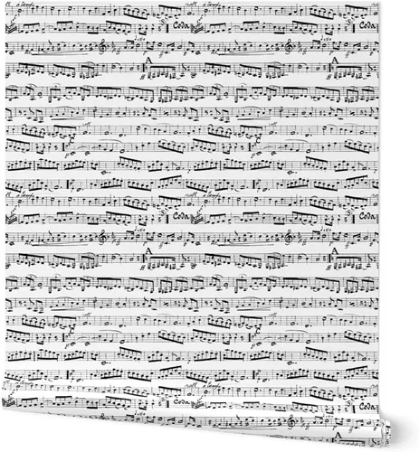 Muestras de papel tapiz extraíbles, color blanco y negro, notas musicales, músico, piano musical, papel pintado prepegado Spoonflower