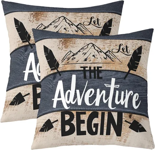 Miniatura 12 de Juego de 2 fundas de almohada de 16 x 16 pulgadas, fundas de almohada decorativas de camping feliz para decoración de caravanas para sofá cama