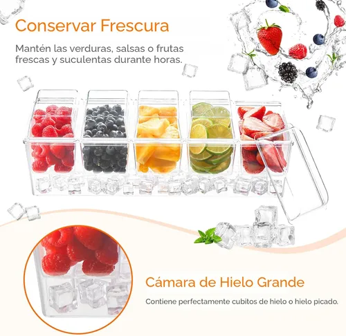 Miniatura 3 de Lifewit Organizador de condimentos enfriado con hielo con 5 recipientes de 20 oz (2.5 tazas), servidor de condimentos para fiesta con tapas