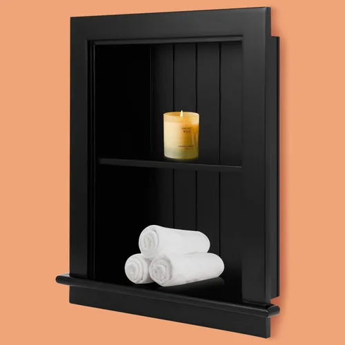 Botiquín empotrado de 14 x 18 pulgadas, nicho de pared, gabinete de pared de baño, 3 niveles, estantería entre pernos para paneles de yeso, color