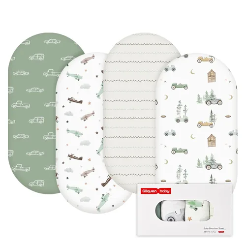 Miniatura 20 de Gllquen Baby Paquete de 4 sábanas de moisés, transpirable y acogedora, sábana bajera elástica para cuna de viaje, patrón floral de moda, sábanas