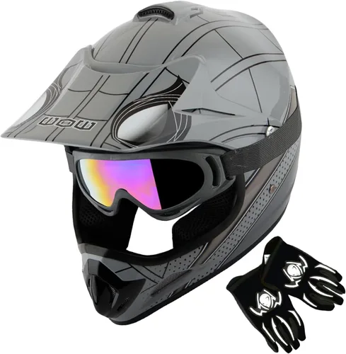 Miniatura 9 de WOW Casco de motocross BMX MX ATV para niños y jóvenes, casco Dianosour Dragon + gafas + guante marciano juvenil: paquete HJOY MG