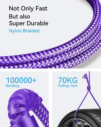 Miniatura 4 de MRGLAS Cable de carga USB C de 3.2A, [4 unidades, 10+6.6+3.3+1.6 pies] USB A a USB C en ángulo recto chapado en oro tipo C cargador de carga rápida