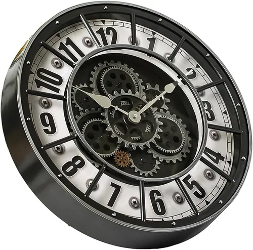 Miniatura 11 de Reloj de pared de 18 pulgadas con engranajes en movimiento, decoración industrial steampunk de gran tamaño, relojes de pared de metal antiguos