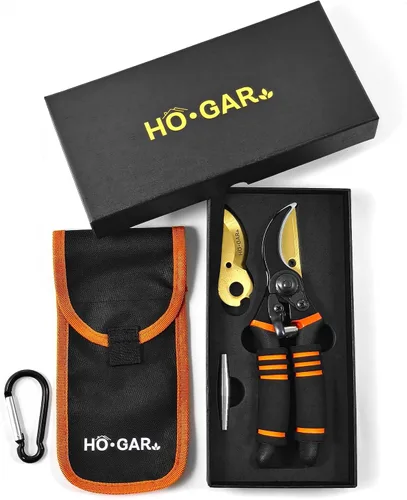 Miniatura 8 de HO.GAR Kit de tijeras de podar de titanio de alta calidad: podadoras manuales profesionales resistentes, tijeras de jardinería, tijeras ergonómicas.