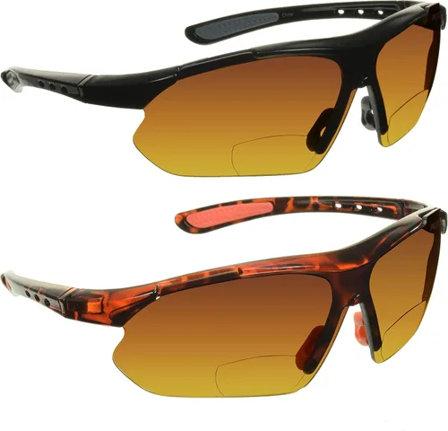 Miniatura 10 de proSPORT BIFOCAL - Lentes de sol para hombres y mujeres, bloqueo de luz azul, lente ámbar HD, semirarimas, envolvente, para conducir, golf