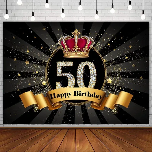 SENDY Telón de fondo para fotografía de fiesta de cumpleaños número 50 de 7 x 50 pies con purpurina negra y dorada para hombre y mujer, fabulosa