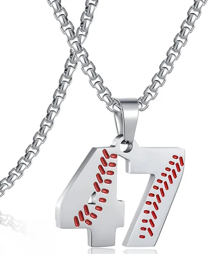 Miniatura 82 de SKQIR Colgante de número de jersey de béisbol para hombres y niños - Cadena de acero inoxidable para atletas - Negro