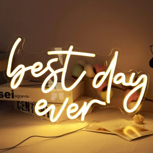 Miniatura 6 de SYLHOME Letrero con luz LED de neón con el texto en inglés "Best Day Ever", para dormitorio, sala de estar, bar, club, cueva de bebé, decoración