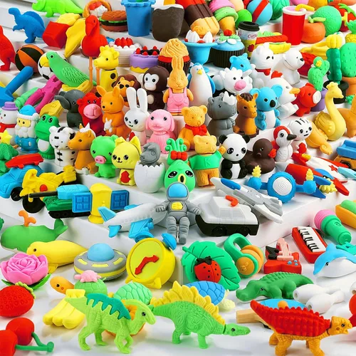 Miniatura 13 de URSKYTOUS 80 borradores de animales de escritorio para niños, borradores de lápiz, mascotas de escritorio, borradores de rompecabezas 3D