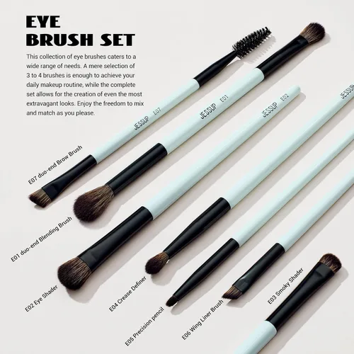 Miniatura 5 de Jessup Juego de brochas de maquillaje, 10 piezas, doble cara para base, contorno, rubor, iluminación, mezcla de cejas, sombra de ojos, delineador