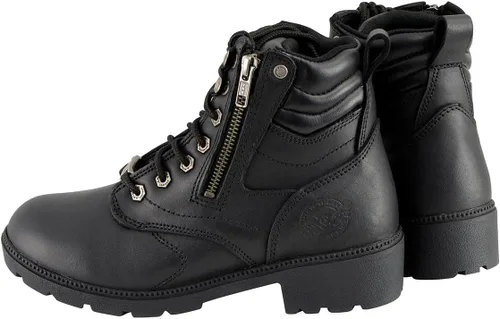 Miniatura 5 de Milwaukee Leather MBL9320W - Botas de motocicleta con cordones para mujer, de cuero negro de alta calidad, ancho amplio