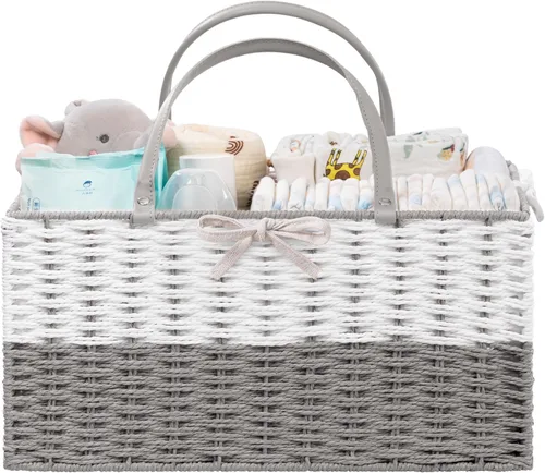 Miniatura 8 de HBlife Organizador Grande de Pañales para Bebé, Cestas de Almacenamiento de Cuerda de Papel Contenedor de Guardería con Divisor Extraíble