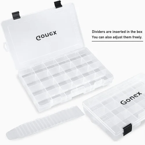 Miniatura 3 de Gonex Cajas de aparejos de pesca, bandejas de aparejos 3600 3700 con divisores ajustables, organizador de caja de aparejos de plástico transparente