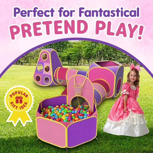 Miniatura 3 de Playz 200 mini bolas de plástico suave en 8 colores y Playz 5 piezas Pop Up Play Carpa, túneles de arrastre y aro de baloncesto