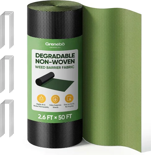 Grenebo Tela de barrera contra malezas, resistente no tejida, transpirable y permeable, no se deshilacha y fácil de cortar e instalar, tela de