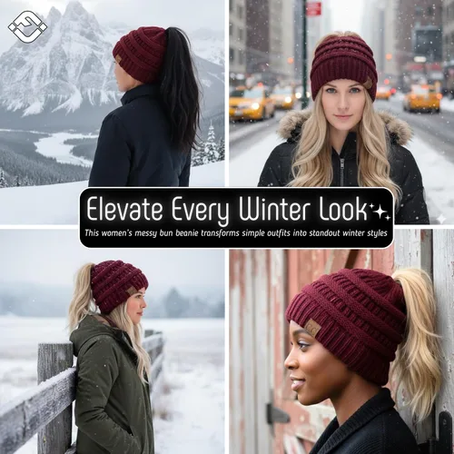 Miniatura 194 de Funky Junque - Gorro para mujer con ranura para cola de caballo