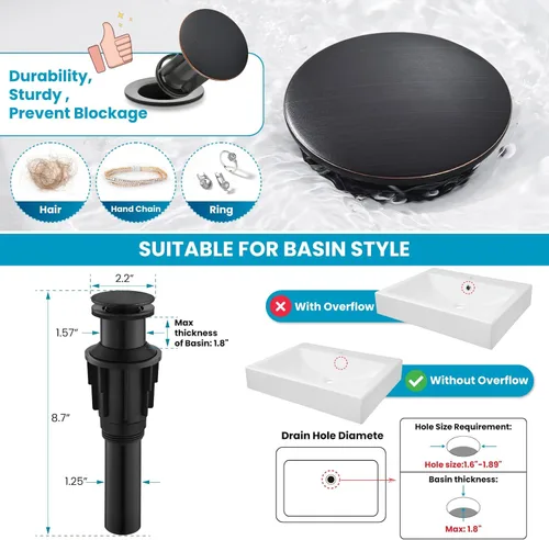 Miniatura 4 de gotonovo Grifo para Lavabo Tipo Vasija de Una Sola Manija Giratorio 360° Grifo de Baño de Un Agujero Estilo Granja Grifo de Tocador para Lavabo Tipo