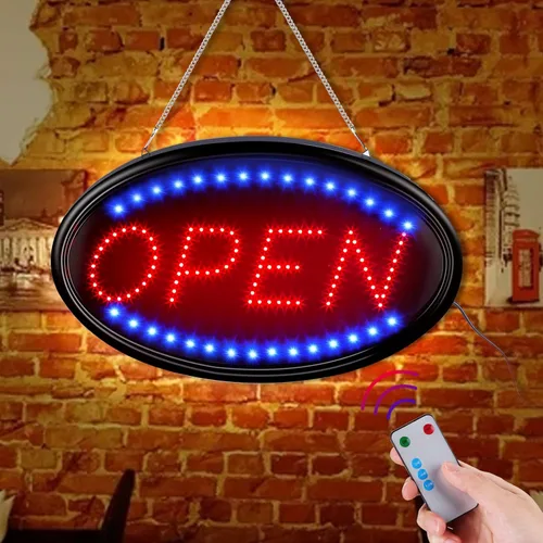 Miniatura 2 de Letrero LED de Abierto, FITNATE Grande 23x14 pulgadas Letrero de Negocio Abierto con Control Remoto Luz de Pantalla Eléctrica, 2 Modos Luces