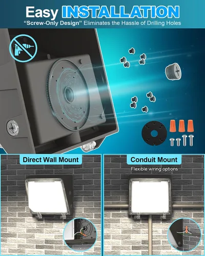 Miniatura 5 de AKK Paquete de luz LED de pared de 80 W, 60 W, 40 W, con fotocélula, 12000 lúmenes, 150 lm/W, 3 vatios y 3 CCT seleccionables