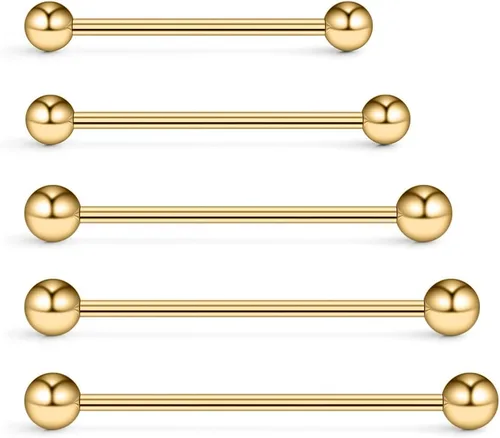 Miniatura 6 de Ruifan 5 aretes industriales para cartílago de barra de calibre 14, joyería de piercing corporal de 1.102 in, 1.260 in, 1.378 in, 1.496 in, 1.575 in