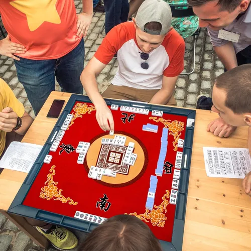 Miniatura 5 de Juexica Tapete Mahjong con bolsa, antideslizante, reducción de ruido, cubierta de mesa de juego de mesa, accesorios de mesa Mahjong, mantel de Rojo