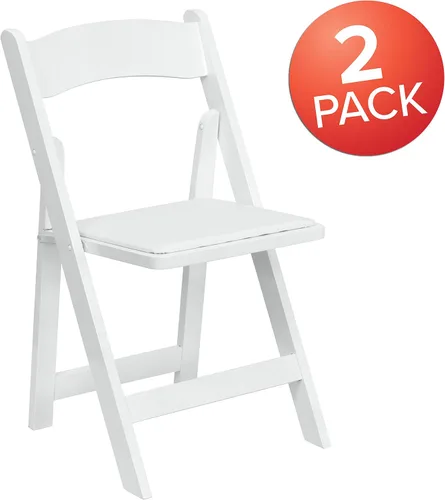 Miniatura 7 de EMMA + OLIVER Paquete de 2 sillas plegables de madera blanca con asiento acolchado de vinilo Blanco