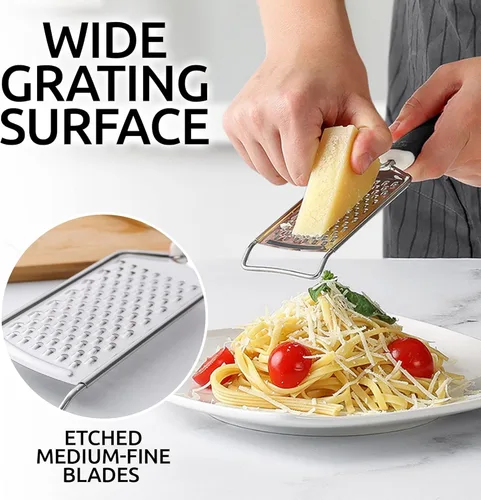 Miniatura 6 de Zulay Kitchen Rallador profesional de queso de acero inoxidable – Rallador de limón de metal duradero a prueba de óxido con mango – Rallador plano