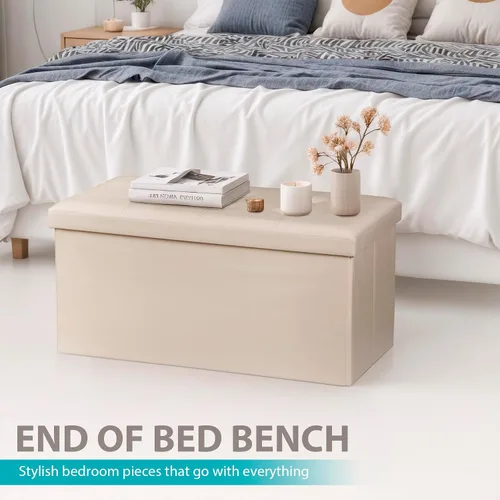 Miniatura 5 de ZenStyle Banco otomano de almacenamiento de 30 pulgadas, reposapiés plegable, banco largo de almacenamiento para zapatos con asiento acolchado