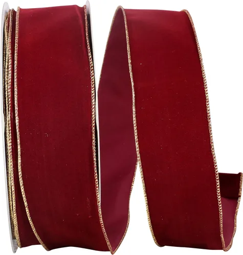 Miniatura 6 de Cinta Reliant Ribbon 92270W-957-40K Value Velvet con borde de alambre, 2-1/2 pulgadas x 50 yardas, escarlata/oro