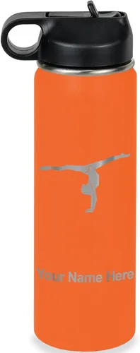 Miniatura 32 de LaserGram Botella de agua personalizada, gimnasta niña, acero inoxidable de doble pared aislada al vacío con popote superior, regalo grabado Azul