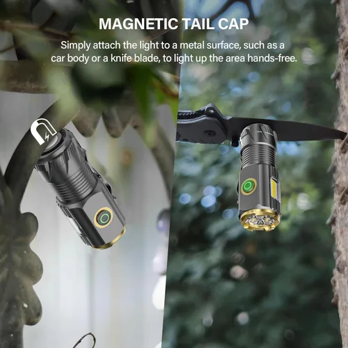 Miniatura 3 de Linterna LED mini recargable, 9000 lúmenes, linterna pequeña ultra brillante, con clip y imán, impermeable IPX6, 6 modos, adecuada para camping