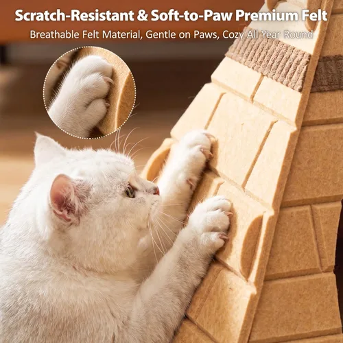 Miniatura 4 de Cueva para gatos, diseño piramidal de fieltro para gatos de interior Scratch-Resistant & Foldable Cat House, Calming Sleeping Hideaway, Pharaoh