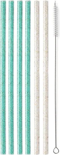 Swig Life Juego de popotes reutilizables con purpurina transparente + popote alto Aqua y cepillo de limpieza, cada popote es de 10.25 pulgadas de