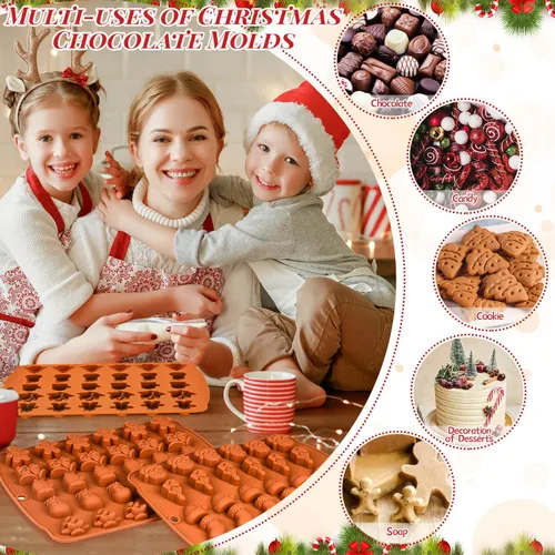Miniatura 6 de Moldes de silicona para chocolate de Navidad, 2 moldes de silicona reutilizables para chocolate, molde de Navidad para hornear con patrones de alce