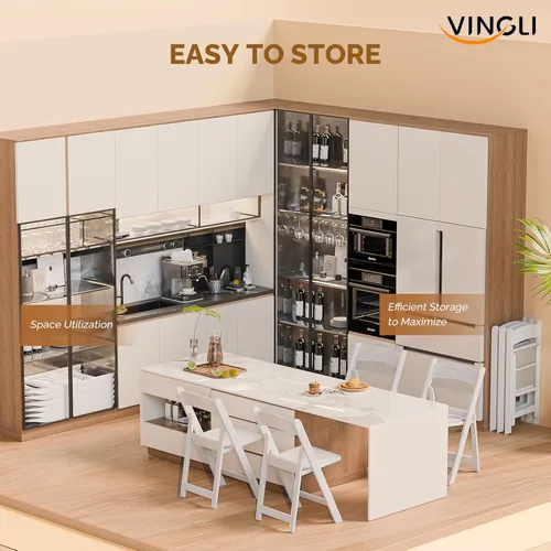 Miniatura 5 de VINGLI Silla plegable de plástico de resina blanca con asiento acolchado, capacidad de peso de hasta 350 libras