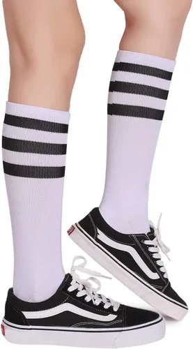 Miniatura 3 de Pareberry calcetines clásicos de algodón suave hasta la pantorrilla, estilo retro, blancos