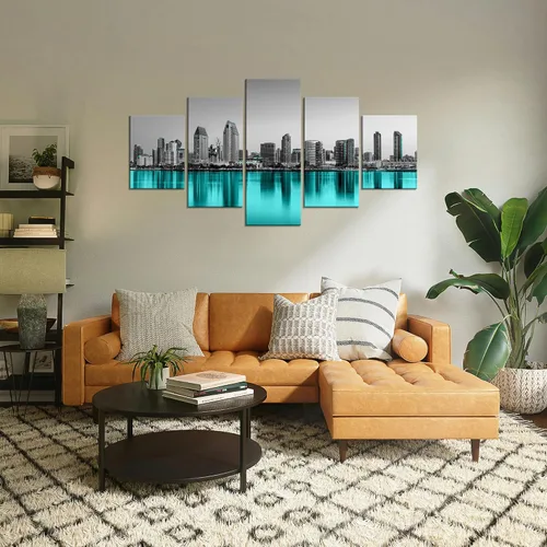 Miniatura 10 de Cawpom Arte de pared de Los Ángeles en blanco y negro, cuadro decorativo para pared, diseño de horizonte de Los Ángeles, póster de palmera, marco