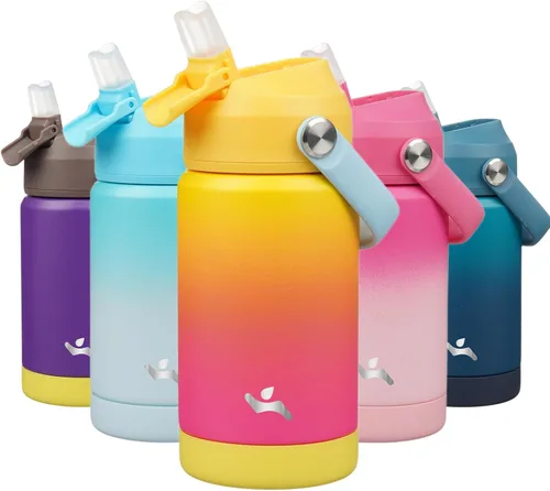 Miniatura 20 de Konokyo Botella de agua aislada con tapa de pajilla, botella de metal al vacío de acero inoxidable de 18 onzas con mango de silicona, color negro