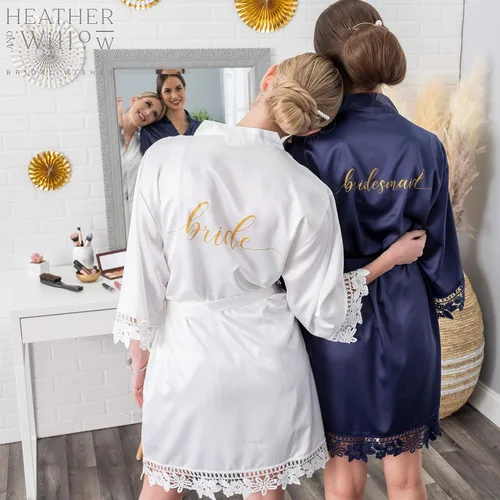 Miniatura 7 de Heather & Willow Bata de damas de honor Bata de novia de satén, bata de novia para el día de la boda Propuesta de despedida de soltera y dama