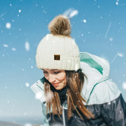 Miniatura 6 de ZOORON Gorro de punto de invierno para mujer con pompón de piel sintética, gorro de punto cálido para mujer