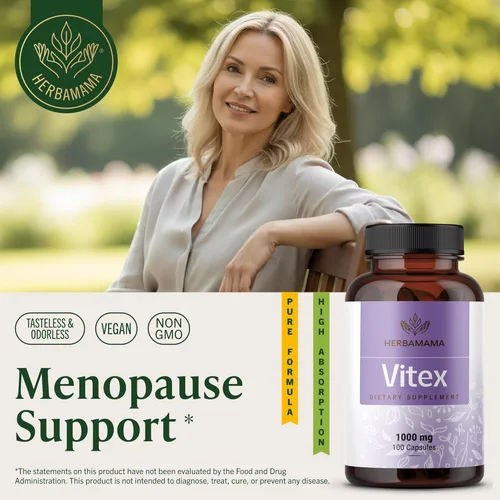 Miniatura 2 de HERBAMAMA Vitex Chasteberry Suplemento para mujeres – Suplementos para la menopausia* para mujeres con Vitex Berry – 1000 mg de baya de árbol casto