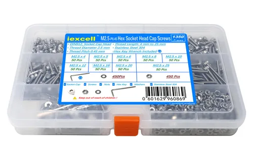 Miniatura 272 de iexcell 25 piezas M4 x 60/65/70/75/3.150 in paso de rosca 0.028 in acero inoxidable 304 cabeza hexagonal Tornillos Tornillos surtido Kit